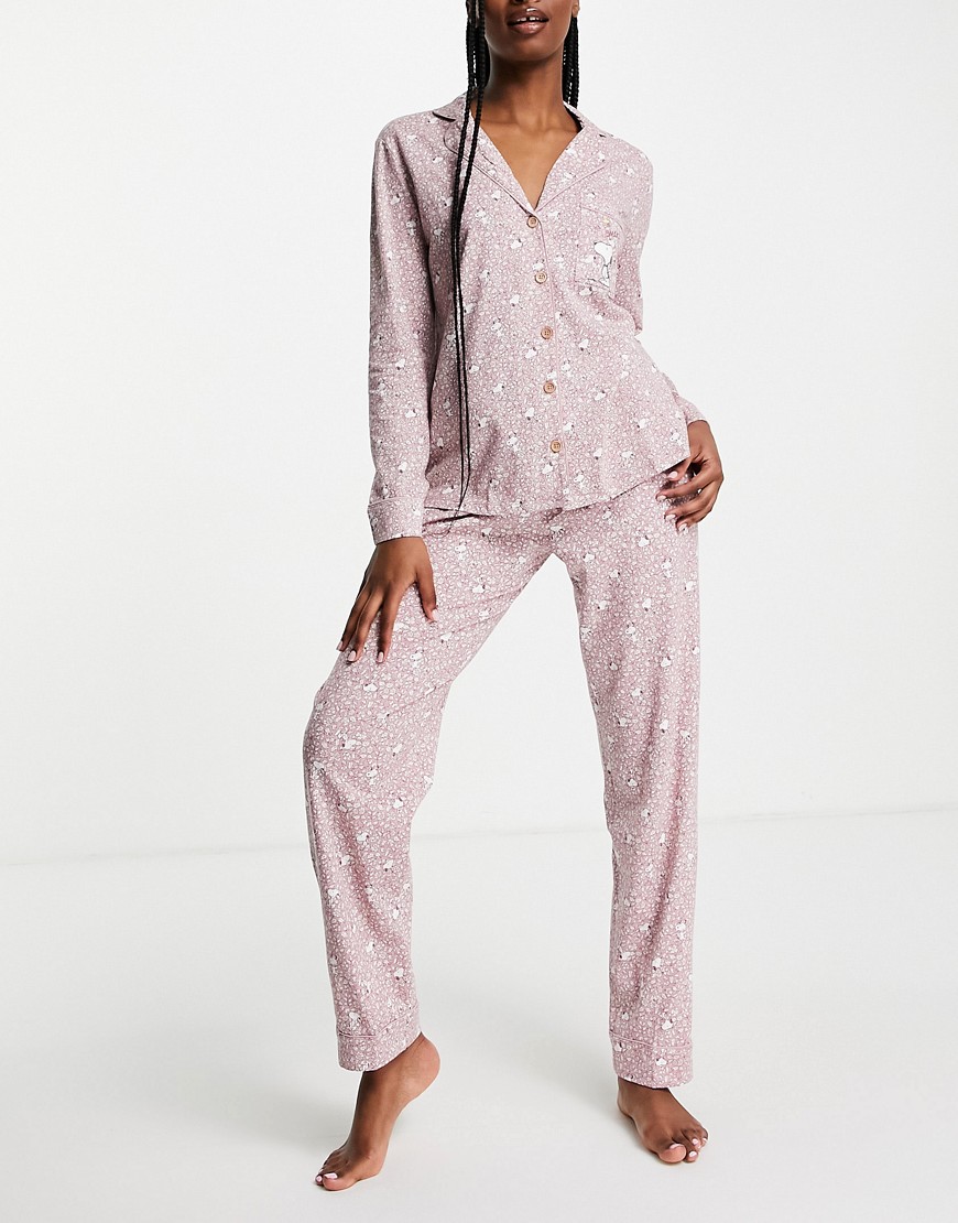 Women'secret Snoopy design revere pajama set in pink floral print