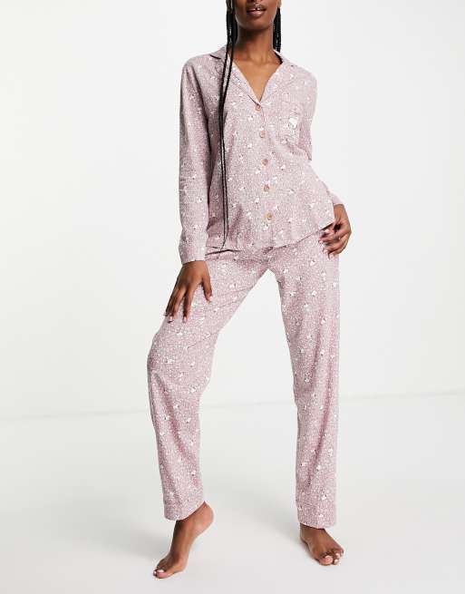 Women'secret Snoopy design revere pajama set in pink floral print