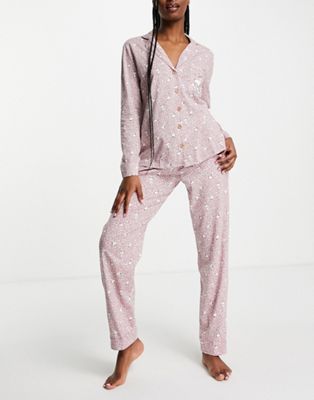Women'secret Snoopy motif revere pyjama set in pink floral print
