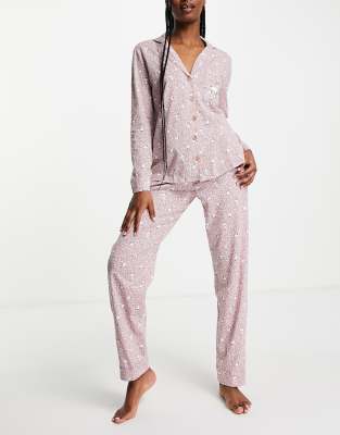 Women'secret Snoopy motif revere pyjama set in pink floral print