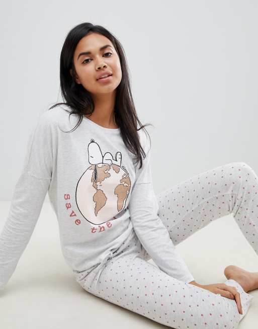 Women secret Snoopy Save The World long pyjama set in grey