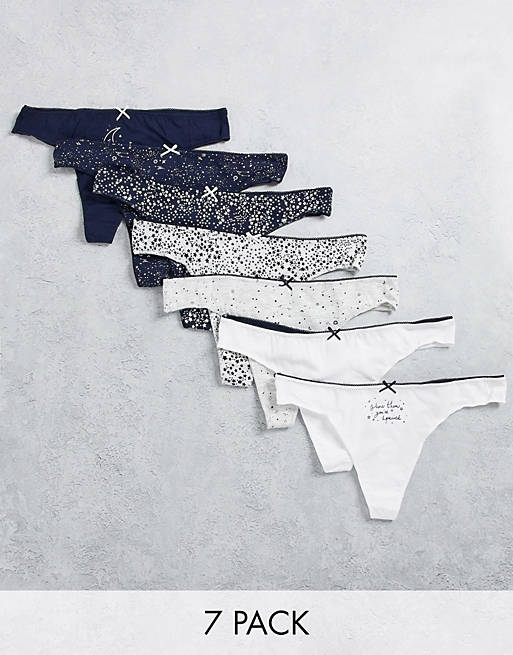Women'secret stars and moon print thong 7 pack in navy