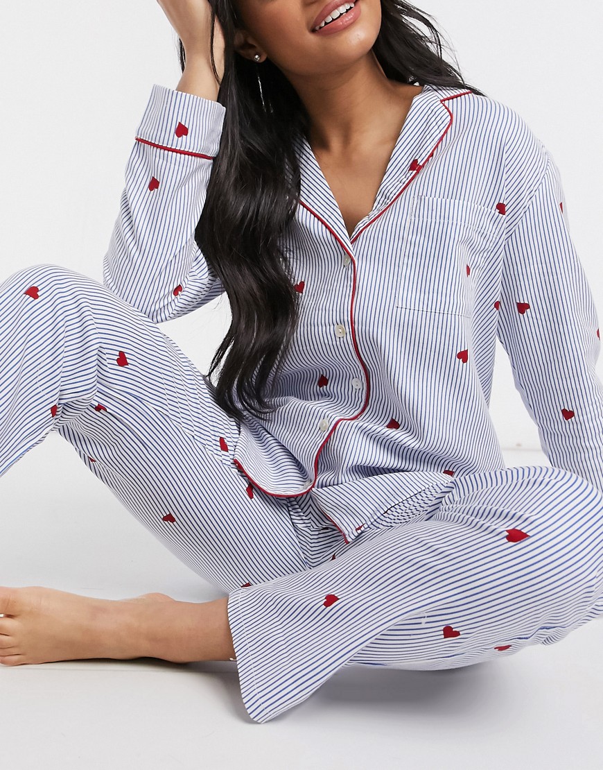 Women'secret stripe heart printed revere pajamas in a bag-Blues