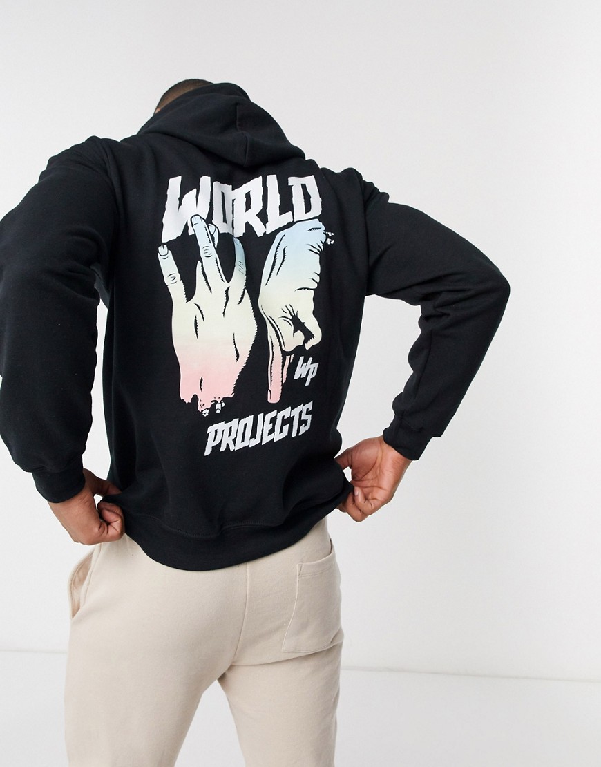 World Projects back print hoodie-Black