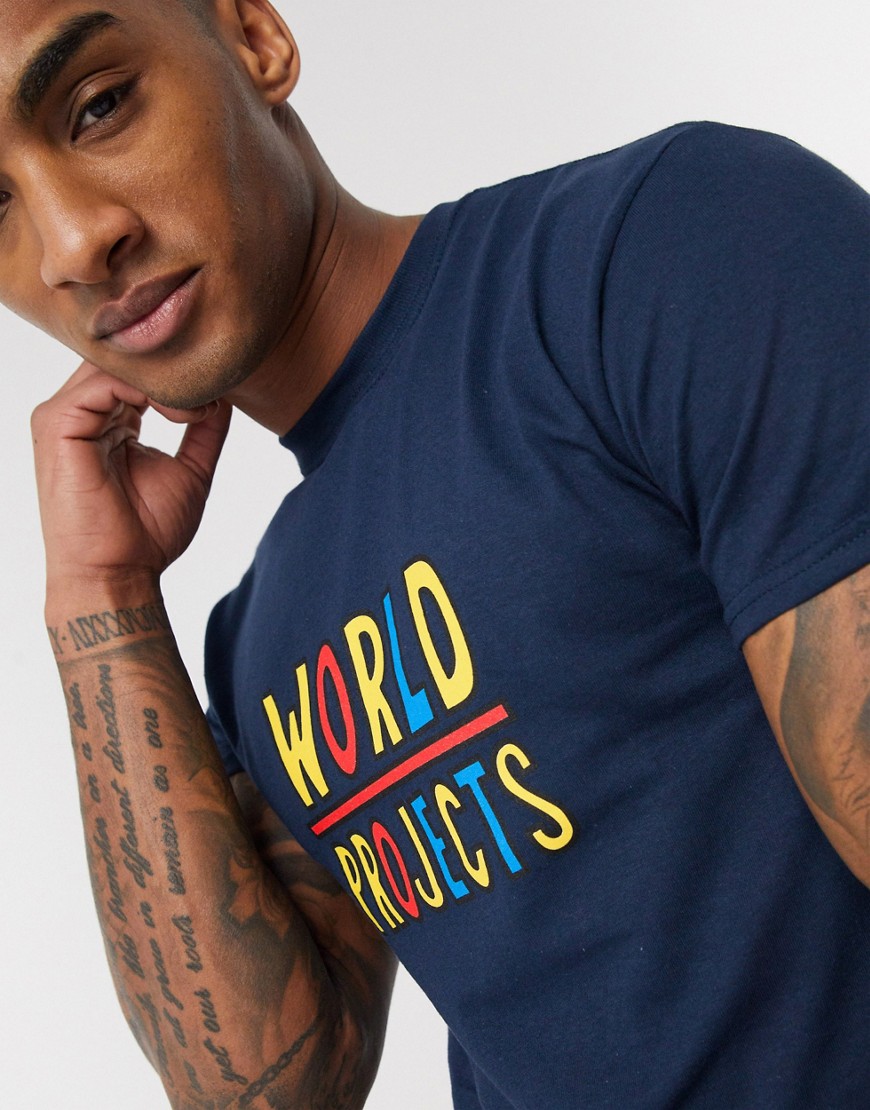 World Projects – T-shirt med mönster baktill-Marinblå