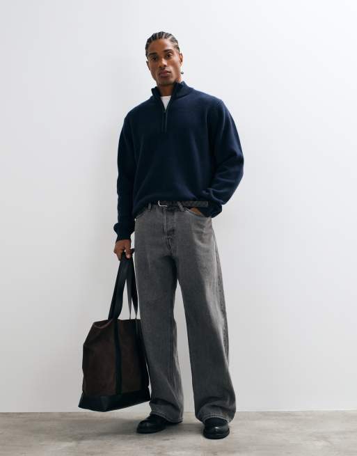 Wrangler 1/4 zip wool mix sweatshirt in blue, 3 of 5