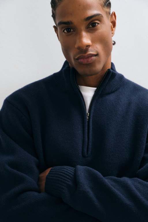 Wrangler 1/4 zip wool mix sweatshirt in blue, 4 of 5