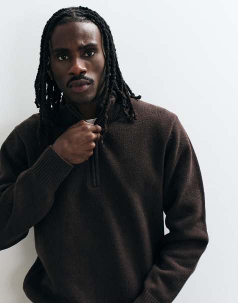 Wrangler 1/4 zip wool mix sweatshirt in brown - view 1
