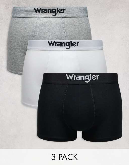 Wrangler 3 pack masson trunks in white, grey and black