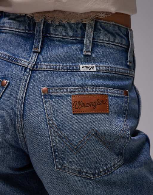 Wrangler 5inch cowboy shorts with distressed hem in mid wash blue, 3 of 5