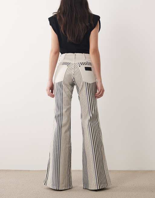 Wrangler 70's flare jeans in blue and cream stripe, 3 of 5