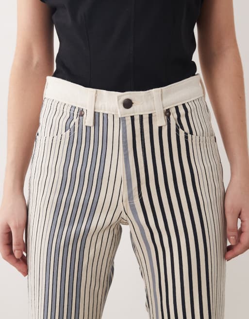 Wrangler 70's flare jeans in blue and cream stripe, 4 of 5