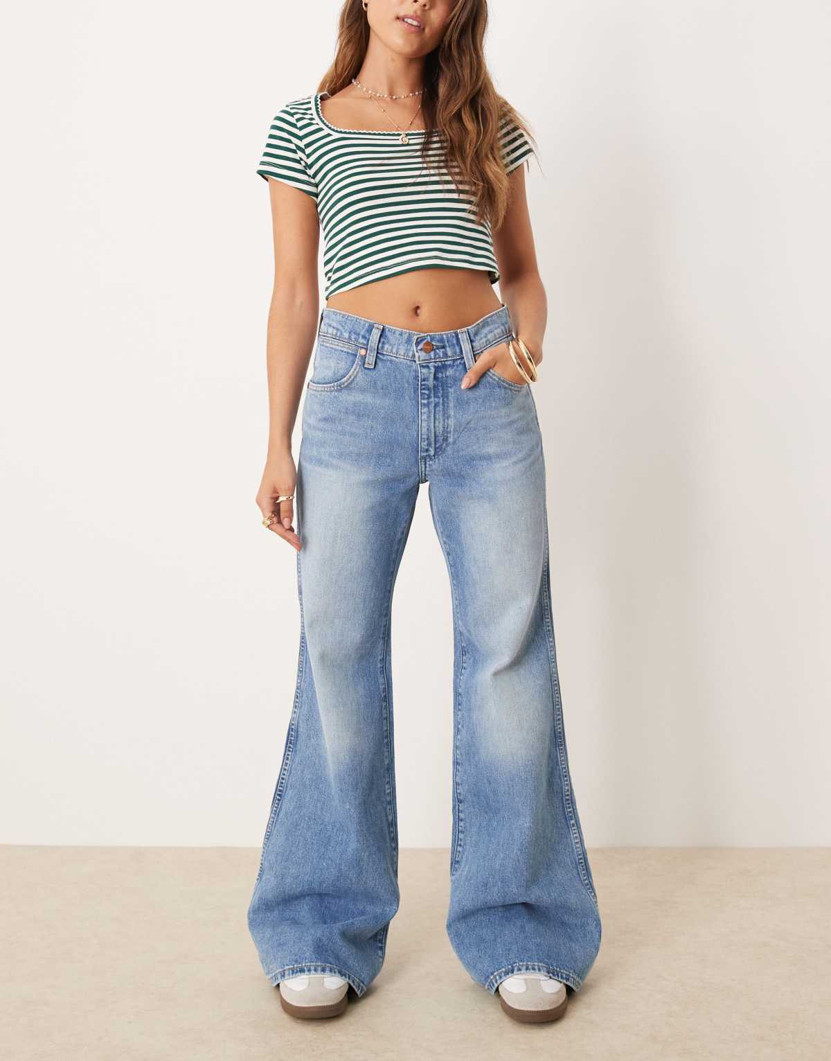 Wrangler 70s flare jeans in washed light blue