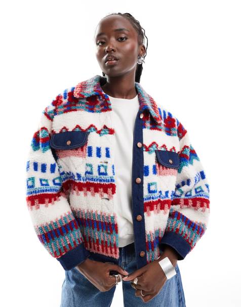 Wrangler aztec borg trucker jacket in multi - view 1