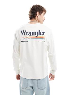 Wrangler Wrangler back logo print relaxed fit long sleeve t-shirt in off white