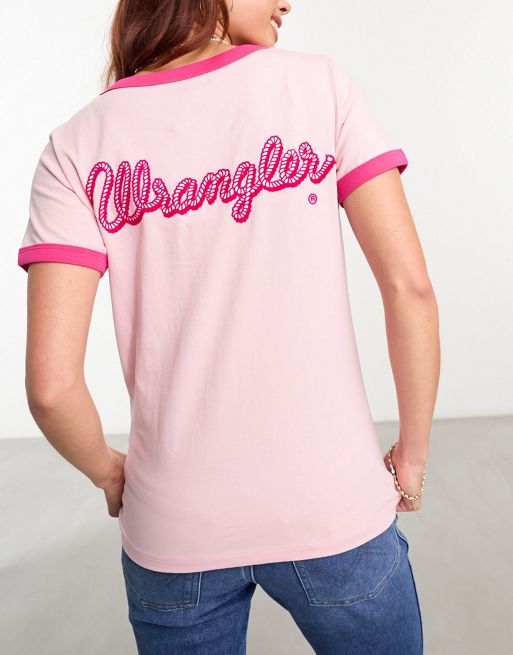 Wrangler® Barbie® Ringer T-Shirt - Women's T-Shirts in Worn White