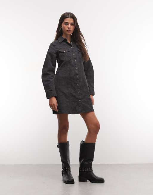 Wrangler barrel long sleeve dress in black, 2 of 4
