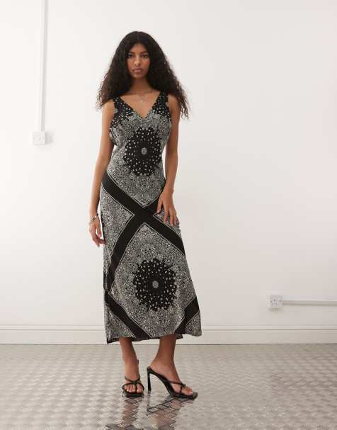 Wrangler bias slip dress in black and grey print - view 1