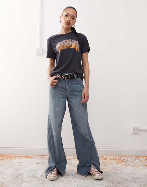 Wrangler – Blå, vintagetvättade, lätta jeans med ledig passform och slitsdetaljer