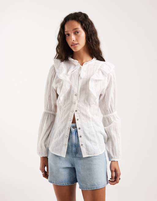 Wrangler - Blouse met lange mouwen in wit, 2 van 4