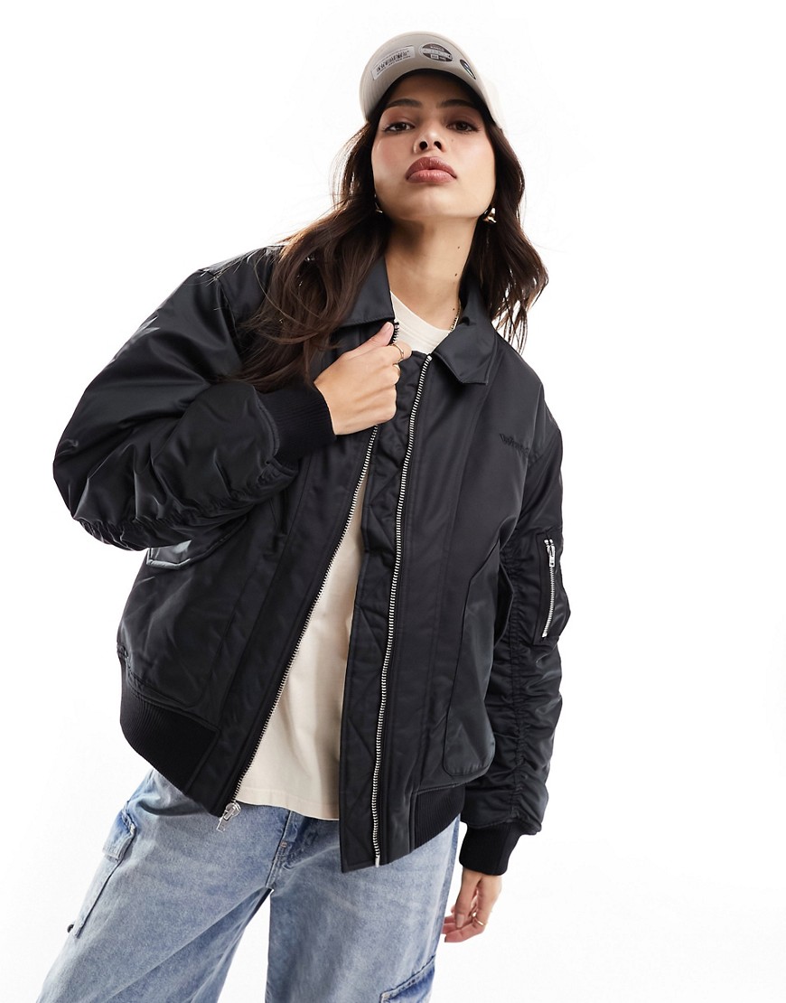 Wrangler bomber jacket with collar and ruching detail in black