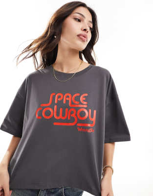 Wrangler Wrangler boxy cropped space cowboy t-shirt in grey