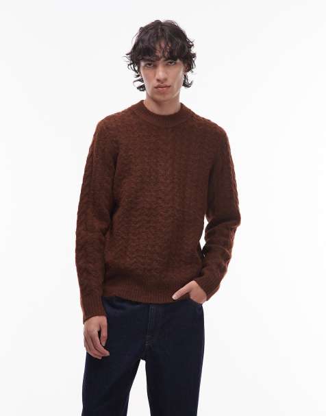Wrangler cable knit jumper in brown