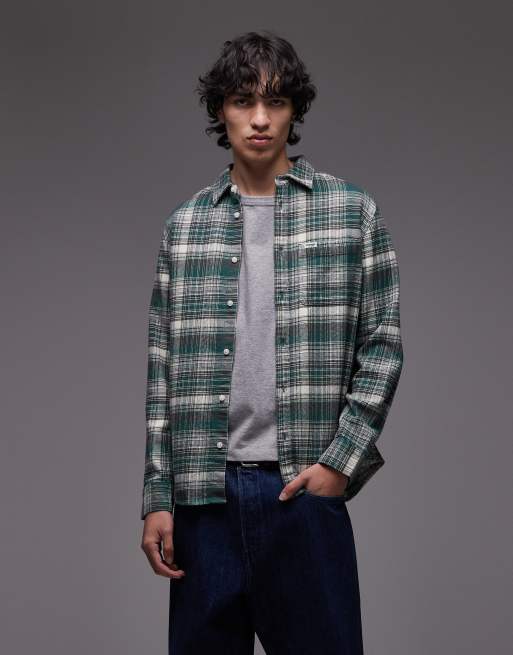 Wrangler brushed plaid long sleeve shirt in green