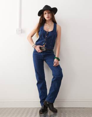 Wrangler Button Front Denim Top With All Over Print