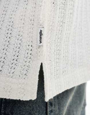 Wrangler Button Up Short Sleeve Open Knit Shirt In White