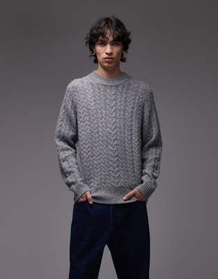 Wrangler cable knit jumper in grey