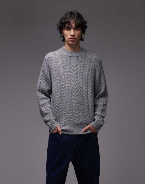 Wrangler cable knit jumper in grey