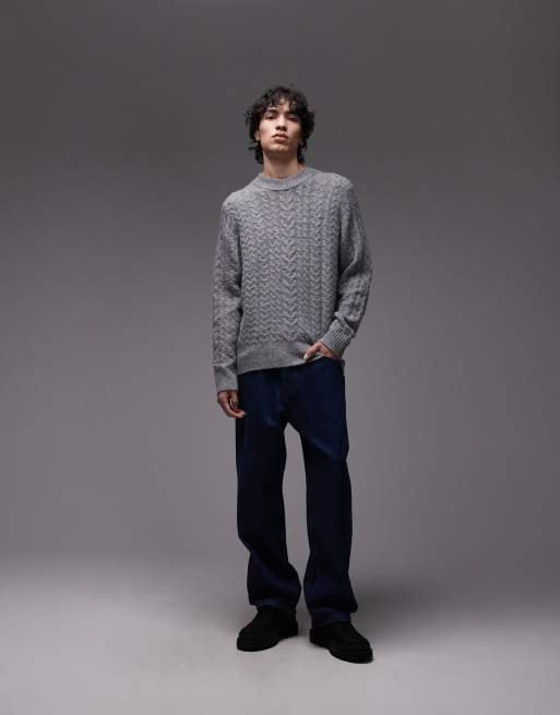 Wrangler cable knit jumper in grey, 2 of 5
