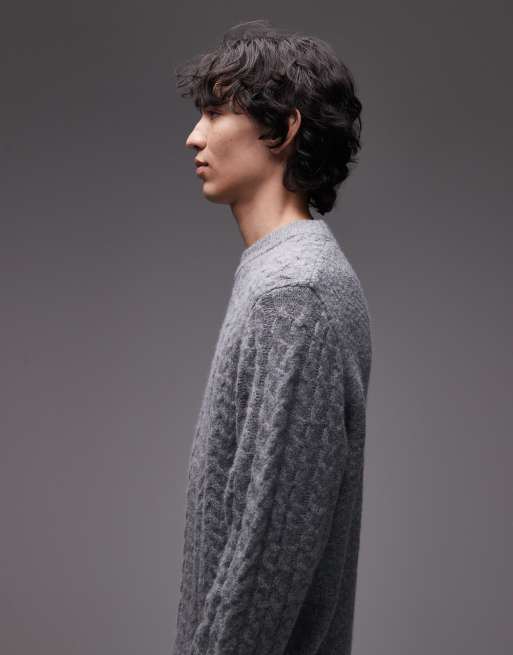 Wrangler cable knit jumper in grey, 3 of 5