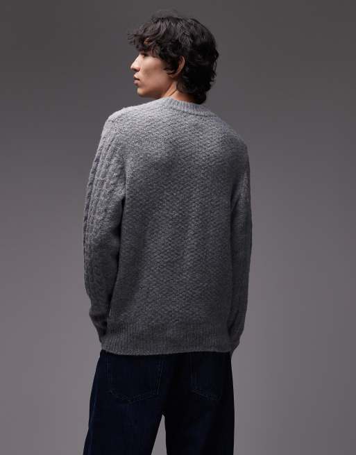 Wrangler cable knit jumper in grey