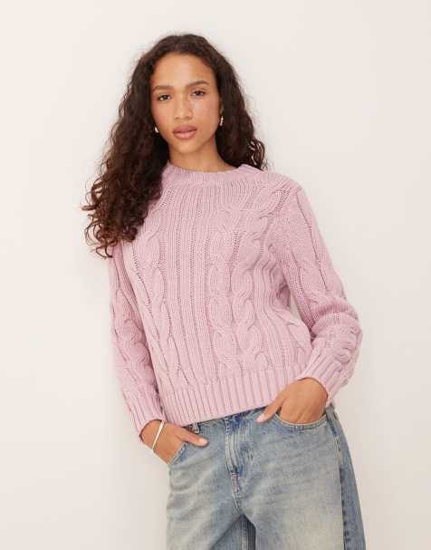 Wrangler cable knit jumper in light pink - view 1
