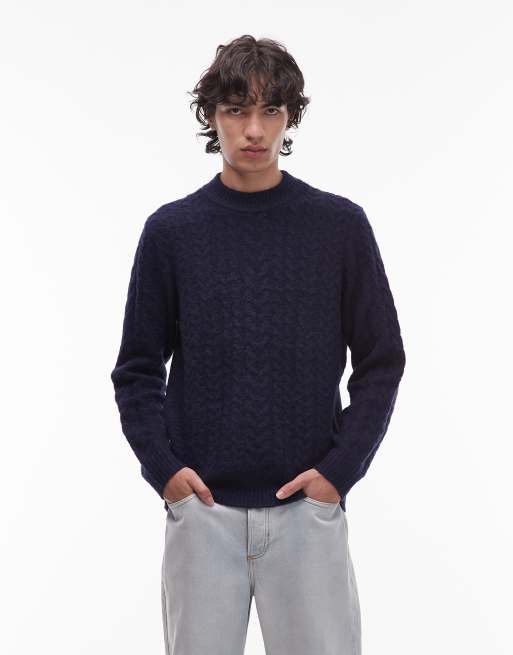 Wrangler cable knit sweater in navy