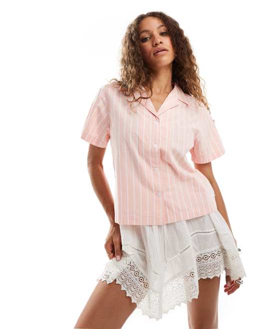 Wrangler - Camicia a maniche corte color pesca a righe