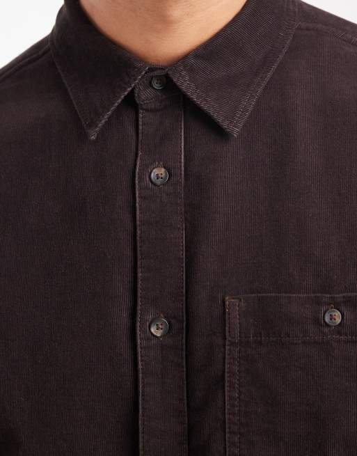 Wrangler - Camicia a maniche lunghe in tessuto a coste marrone cioccolato, 5 di 5