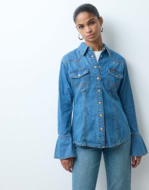 Wrangler - camisa western super en denim azul medio - view 1