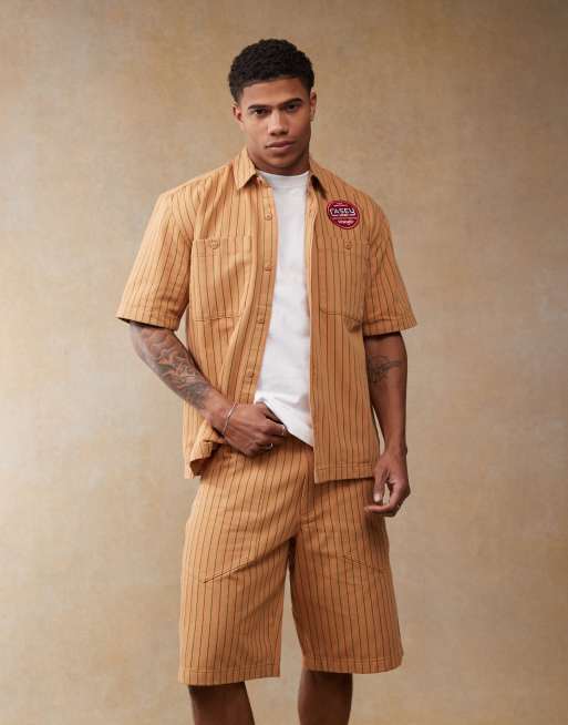 Wrangler - Casey Jones - Camicia a maniche corte comoda arancione a righe in coordinato