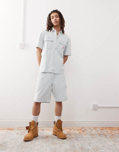 Wrangler - Casey Jones - Ensemble chemise et short charpentier style workwear en denim à rayures - view 1
