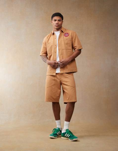 Wrangler - Casey Jones - Ensemble de travail avec short et chemise en sergé rayé - Orange - view 1