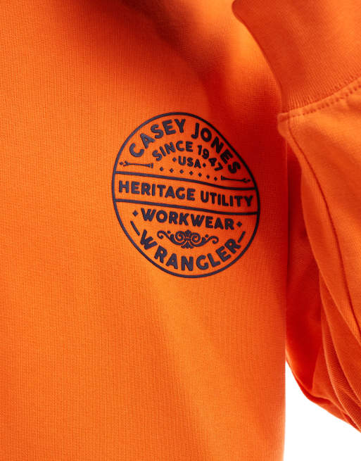 Wrangler - Casey Jones - Felpa con cappuccio oversize arancione vintage con logo circolare, 3 di 4