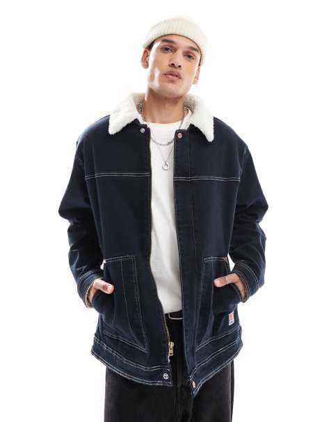 Wrangler – Casey Jones – Granatowa kurtka typu worker z podszewką z kożuszka - view 1