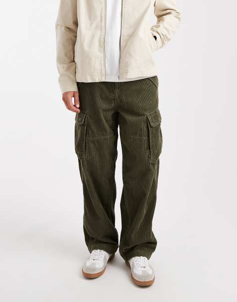 Wrangler Casey Jones loose cargo trousers in green cord - view 1
