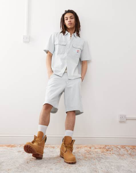 Wrangler – Casey Jones Workwear – Carpenter-Jeansshorts in heller Waschung mit Streifen, Kombiteil - view 1