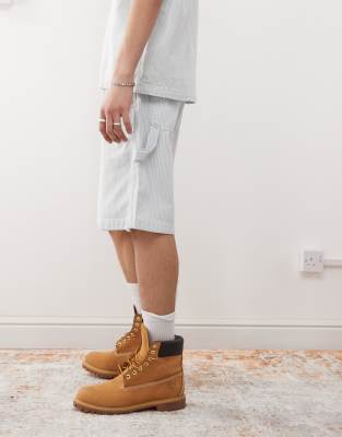 WRANGLER CASEY JONES WORKWEAR CARPENTER RAILROAD STRIPE DENIM SHORTS