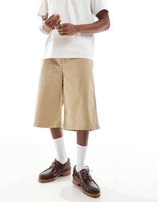 Wrangler Casey Jones Workwear Drawstring Long Twill Shorts In Brown