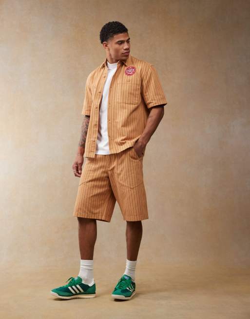 Wrangler Casey Jones workwear porkchop striped twill shorts in orange - part of a set
